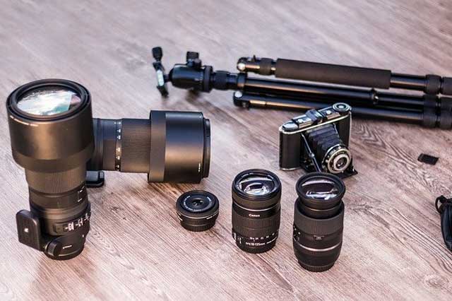 Photography equipment on the floor in a photo studio.