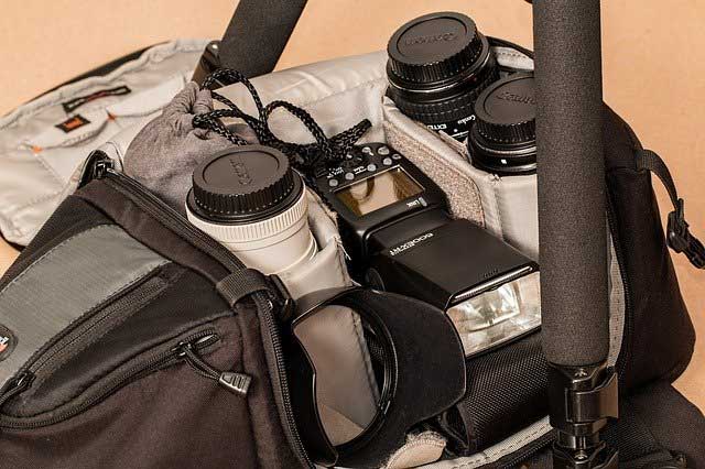 A bag full of photography equipment.